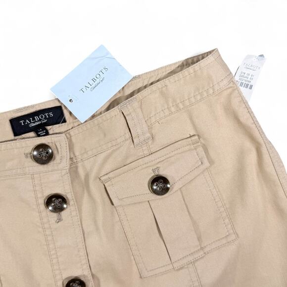 Talbots Cargo Midi Skirt Womens 14 Button Front Khaki Safari Utility A-line‎ y2k - Picture 3 of 7